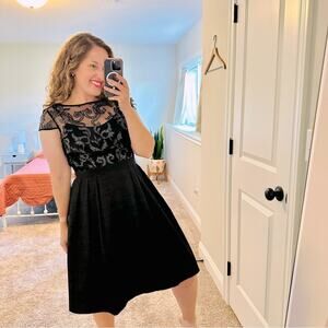 Adrianna Papell Black Sequin Fit & Flare Mini Dress 6